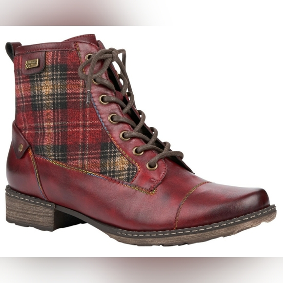 Size 7-7.5 Remonte Boots (38) Red Plaid Womens Shoes - Picture 1 of 13